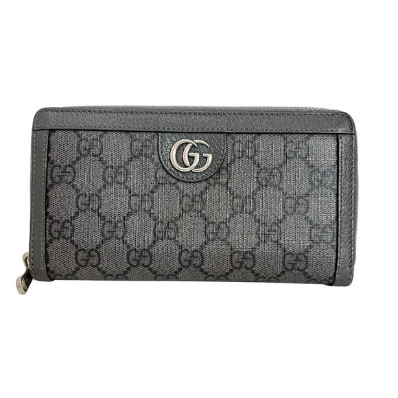 Auth GUCCI Off Dear Zip Around Wallet Gray Black PVC Leather - Picture 1 of 5